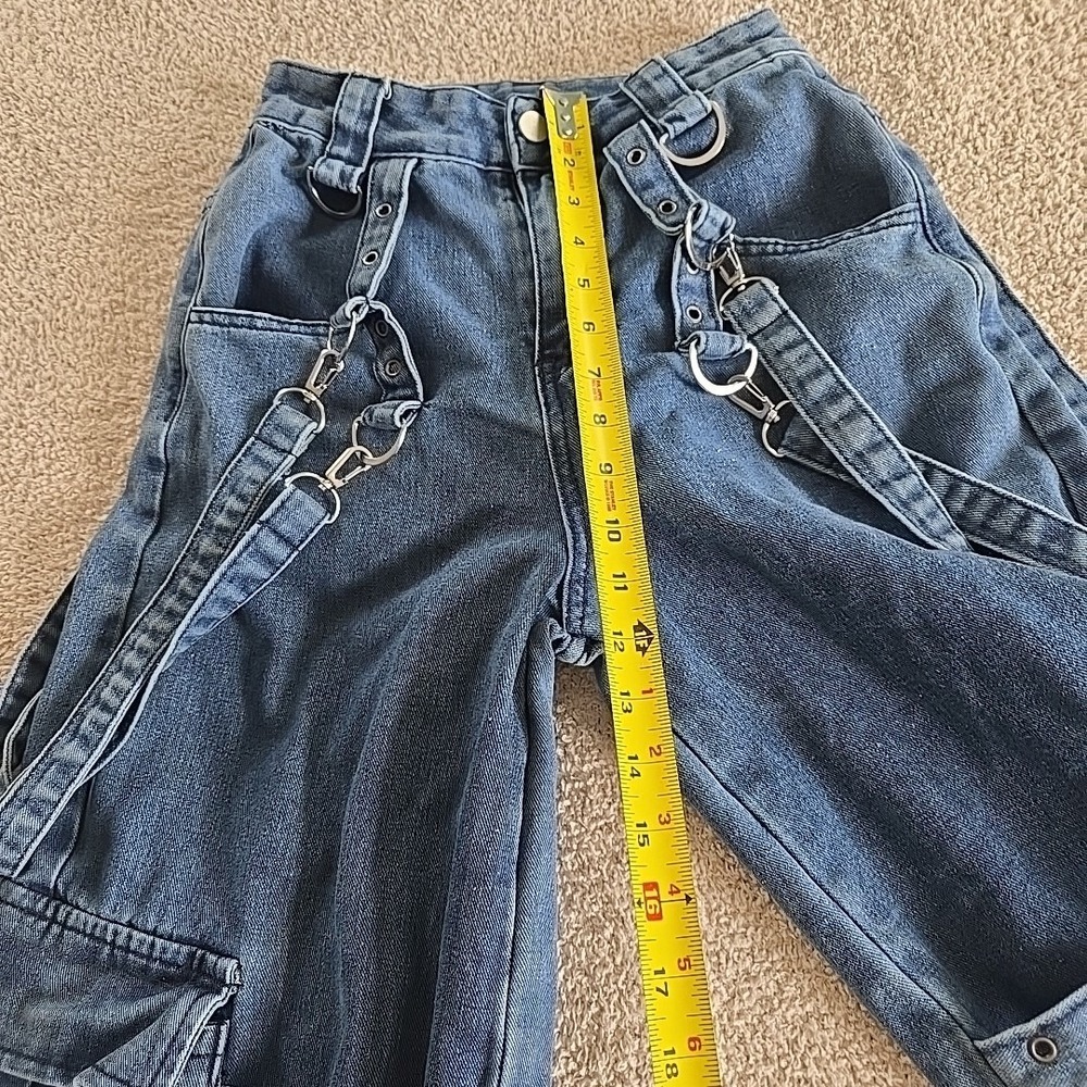 Romwe Juniors Denim Jean Straps Buckles Sz XS (2) Streetwear Grunge Skater - Picture 8 of 14
